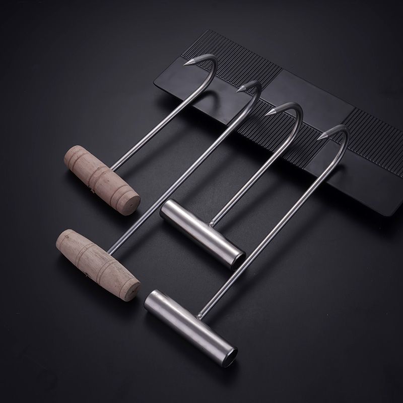 极速不锈钢木柄捞肉烧鸭猪皮插卤牛肉勾丁字挂钩子叉烧腊环松肉鹅