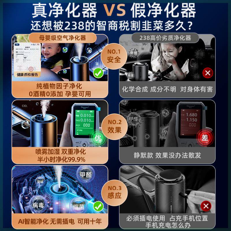 极速车载空气净化器新车内无线消除异味除甲醛汽车用喷雾加湿2022