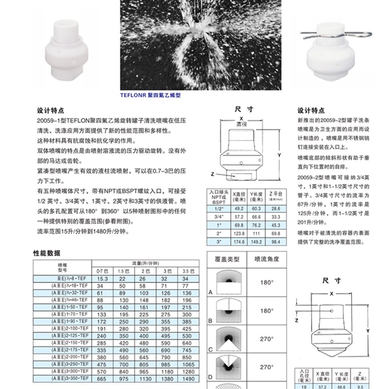 好货20059-2型四氟清洗喷嘴360度自动旋转罐子防腐蚀化学剂清洗喷