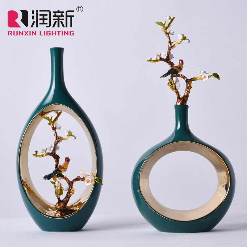 好货平安纳福珐琅彩陶瓷花瓶摆件客厅玄关欧式家居饰品美式家居工