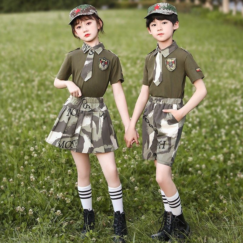 儿童迷彩服套装男女童特种兵战狼军训夏令营服新款春秋纯棉表演服