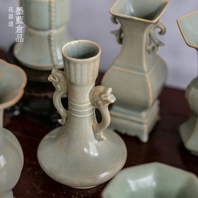 好货仿古青瓷m小花瓶摆件陶瓷花器复古禅意中式日式花道插花器皿