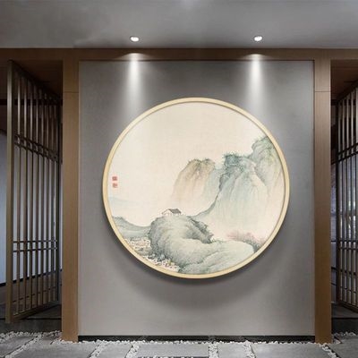 极速圆形挂画电表箱装饰画遮挡客厅玄关中式背景墙国画新中式壁画图片