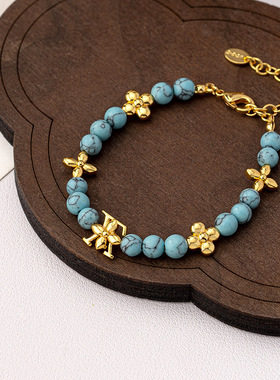 新中式绿松石四叶草串珠项链女