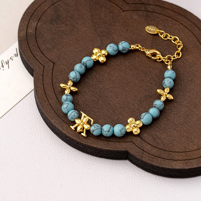 新中式绿松石四叶草串珠项链女