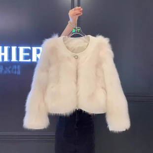 跨境外贸爆款佳佳小香风仿狐狸毛皮草外套2025设计感短款毛毛外套