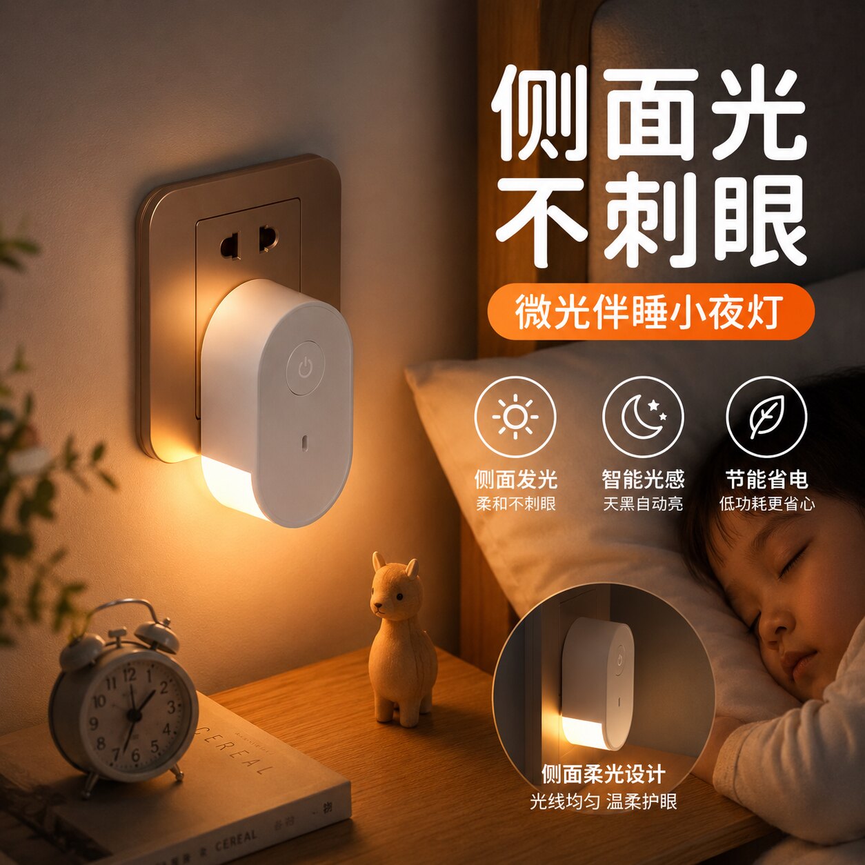 床头小夜灯婴儿喂奶护眼语音控制老人起夜间卧室节能插电款睡眠灯