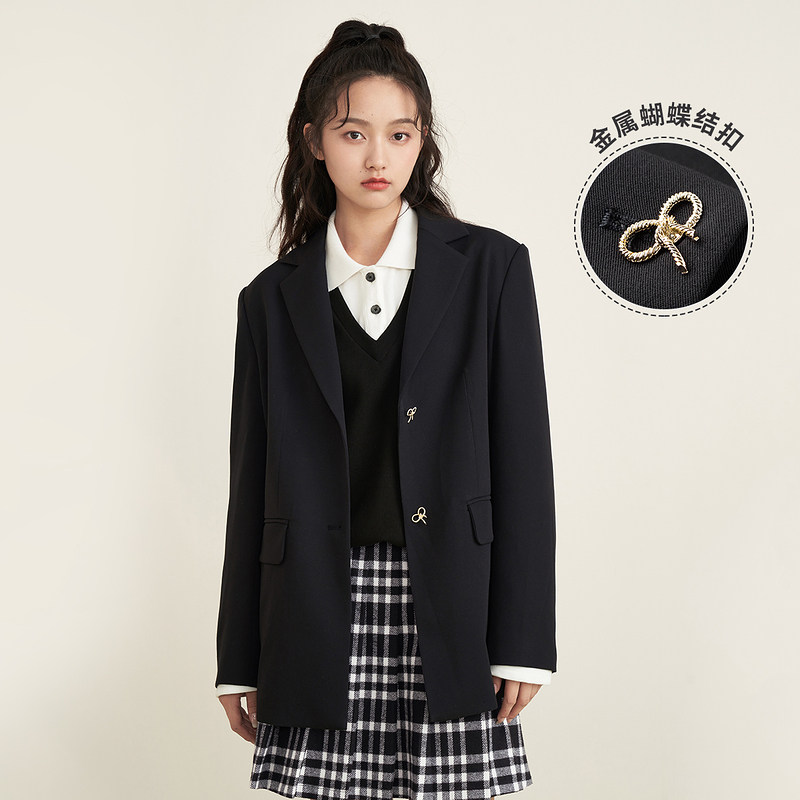 茵曼西装外套2022年早春季新款宽松通勤翻领百搭气质职业上衣女