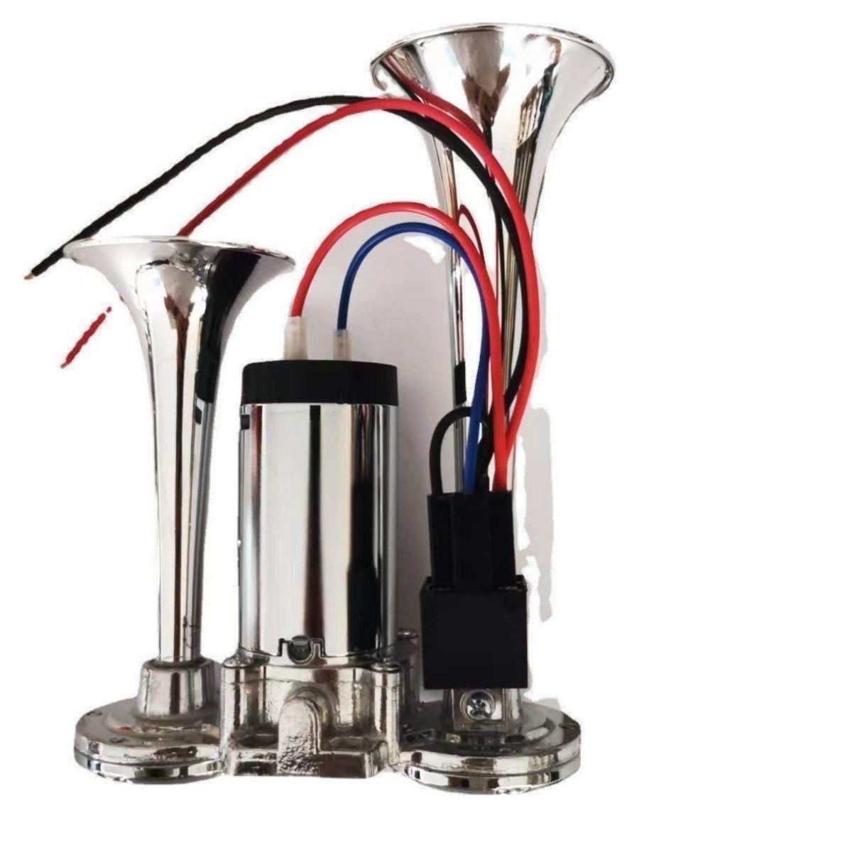 汽笛12v24V超响一体双管电泵气喇叭改装摩托车货汽车电动汽笛喇叭
