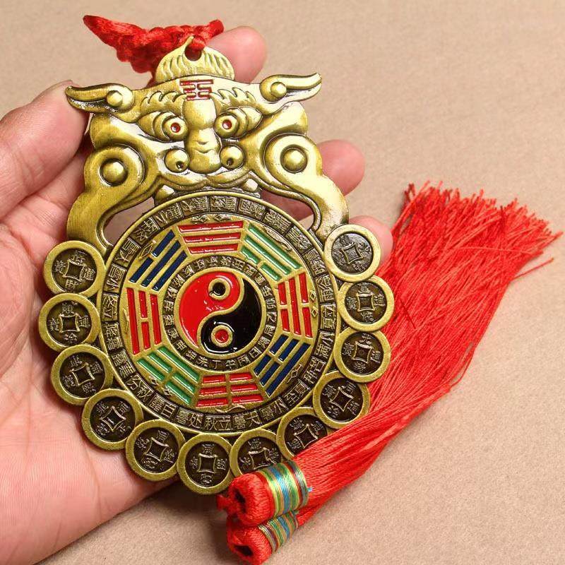 【老师推荐】兽款彩绘八卦镜镜面挂件复古中国风中国结手工编织