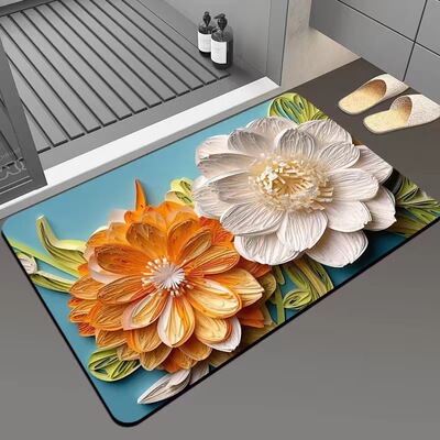 严选家用硅藻泥地垫3D立体印花雏菊脚垫卫生间浴室防滑垫速干吸水