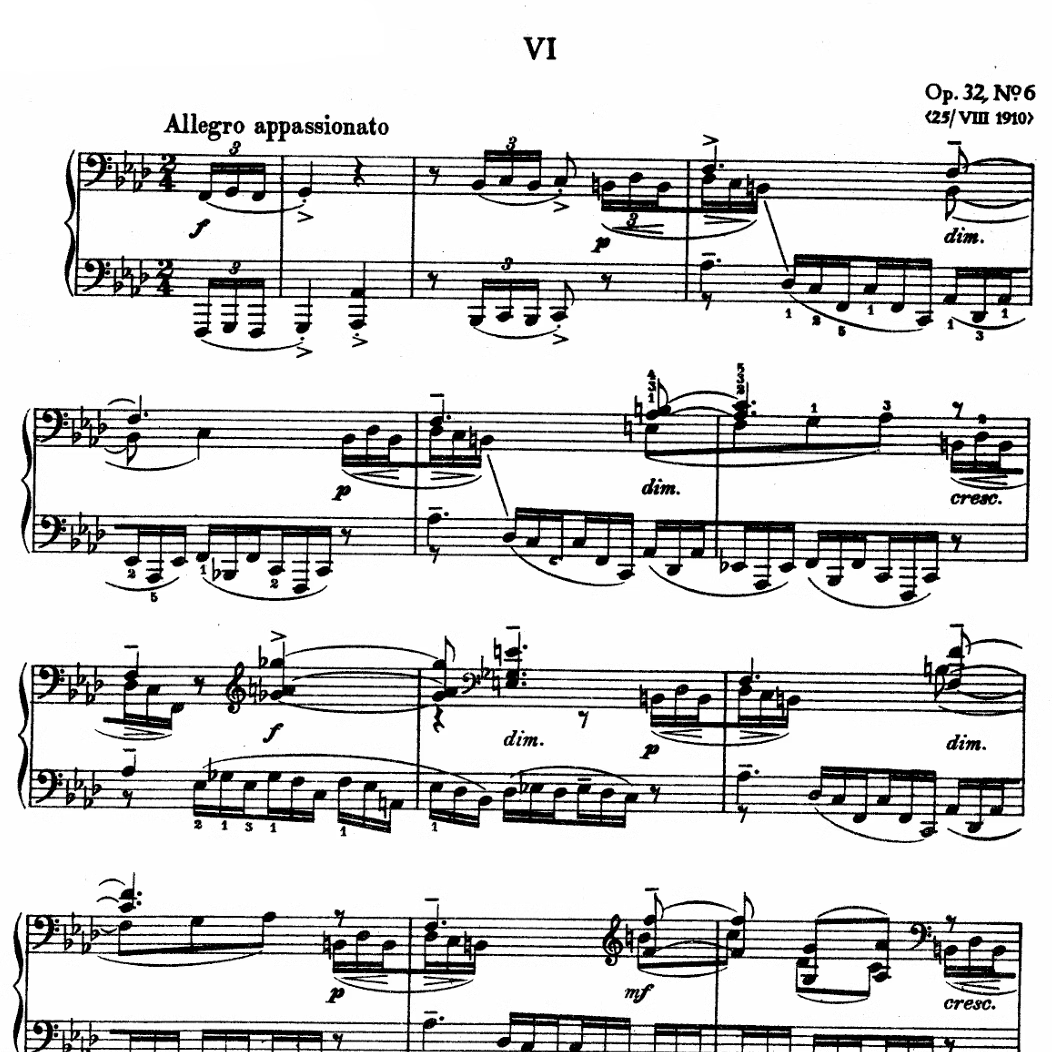 拉赫玛尼诺夫 f小调前奏曲op32no.6钢琴谱五线谱乐曲乐谱曲谱4页