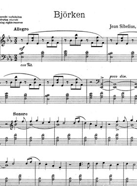 西贝柳斯 树木集 五首钢琴小品op75no.4乐谱乐曲曲谱3页PDF钢琴谱