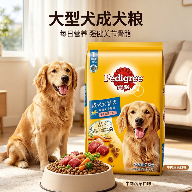 宝路狗粮成犬粮鸡肉牛肉蔬菜口味金毛萨摩耶大型通用型犬粮15斤装