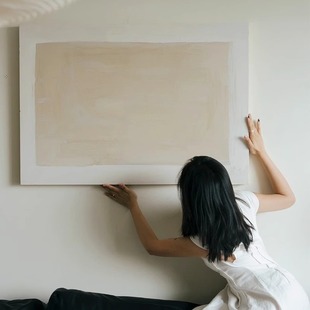 侘寂奶油风手绘肌理油画复古餐边柜沙发背后装饰挂画主卧床头挂画