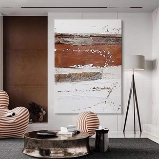 抽象立体肌理手绘油画客厅背景装饰画侘寂风现代简约棕色玄关挂画