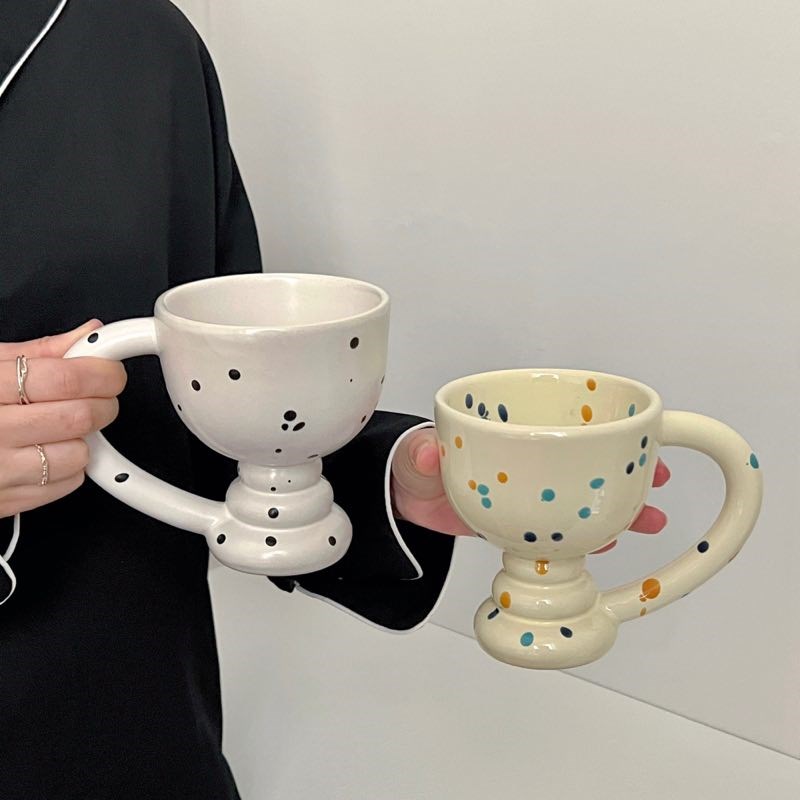 速发Chub油波杯复古奶 彩色泼墨高脚马克杯咖啡兰陶瓷咖啡杯