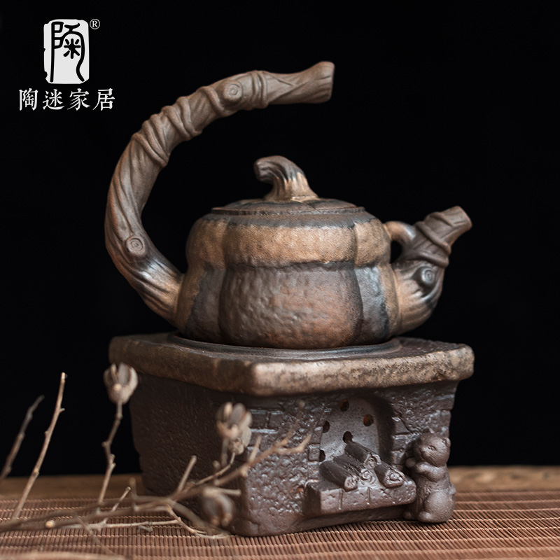 速发复古鎏金茶壶原矿粗陶把茶套装家用瓷陶侧温壶单壶功夫茶
