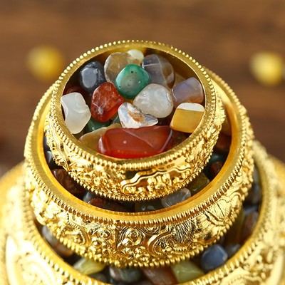 速发八吉修曼扎盘祥金尼泊尔鎏盘工艺中号曼茶盘带托盘配七宝石曼