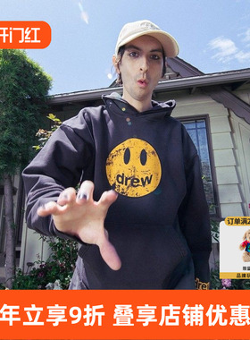 【官方正品】drew house经典笑脸褪黑色连帽卫衣25秋季男女同款