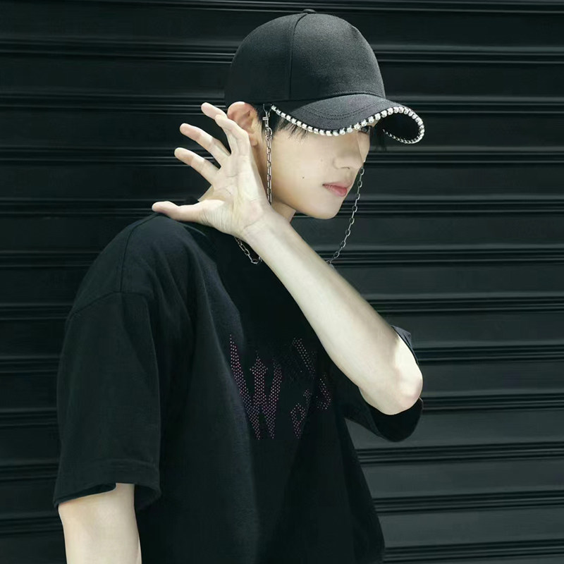 【官方正品】【丁程鑫同款】we11done男女同款粉墨水钻短袖t恤