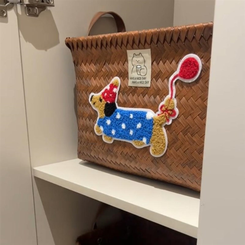 速发腊肠狗工家编织收纳筐复古仿藤编织可水洗玩具收纳篮手用脏衣