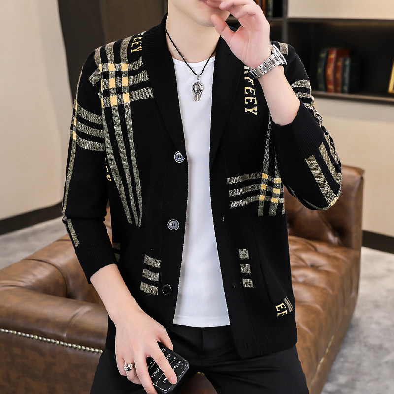 春秋季男士新款开衫外套英伦风休闲针织衫夹克潮流时尚百搭上衣服