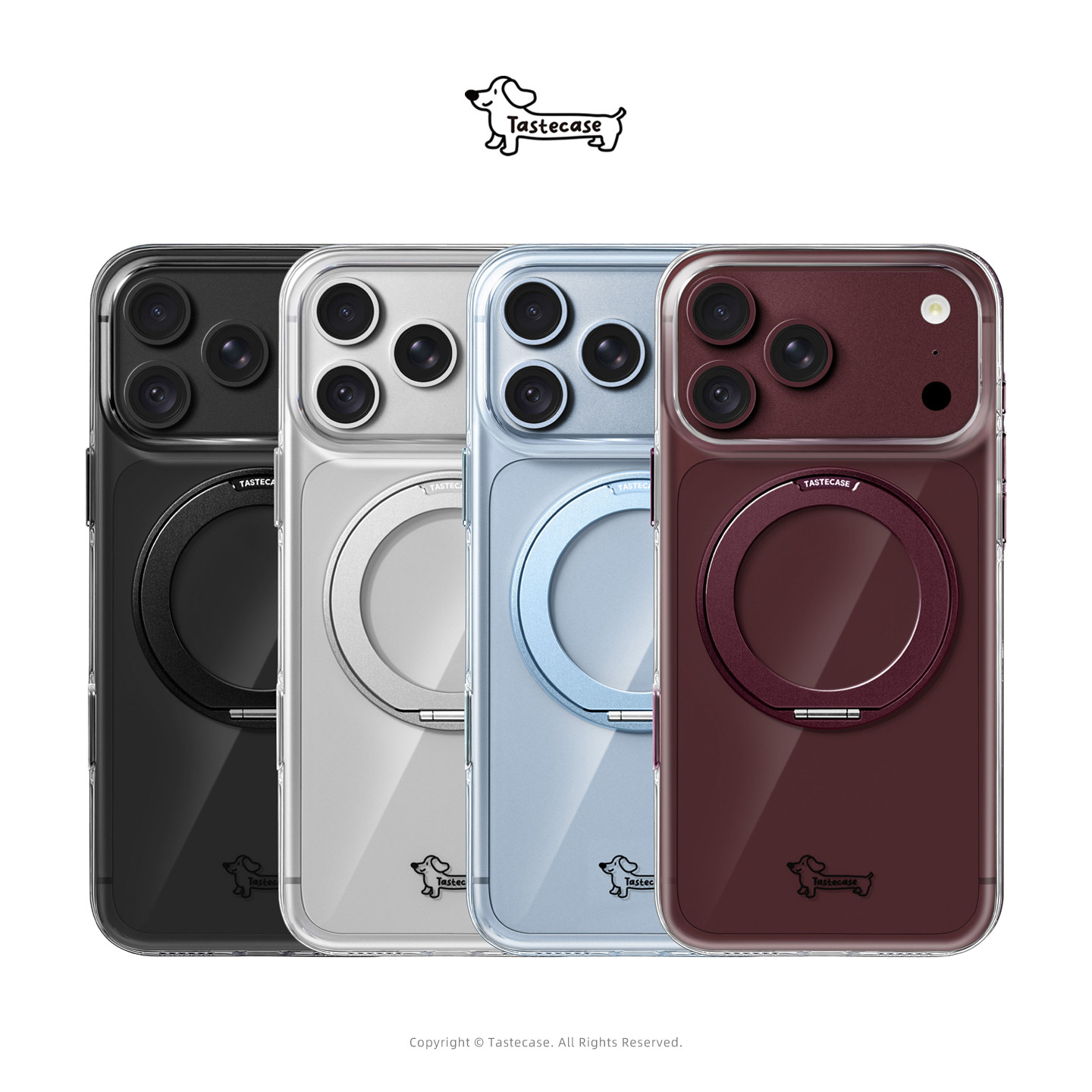 Tastecase腊肠狗360°旋转支架透明磁吸手机壳适用苹果iPhone18ProMax/17ProMax/Air新款高级简约抗黄保护套