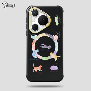 P70新款 Mate60 原创高级感可爱猫咪保护壳 Pura80Pro Tastecase轻奢宝石猫磁吸手机壳适用于华为Mate80ProMax