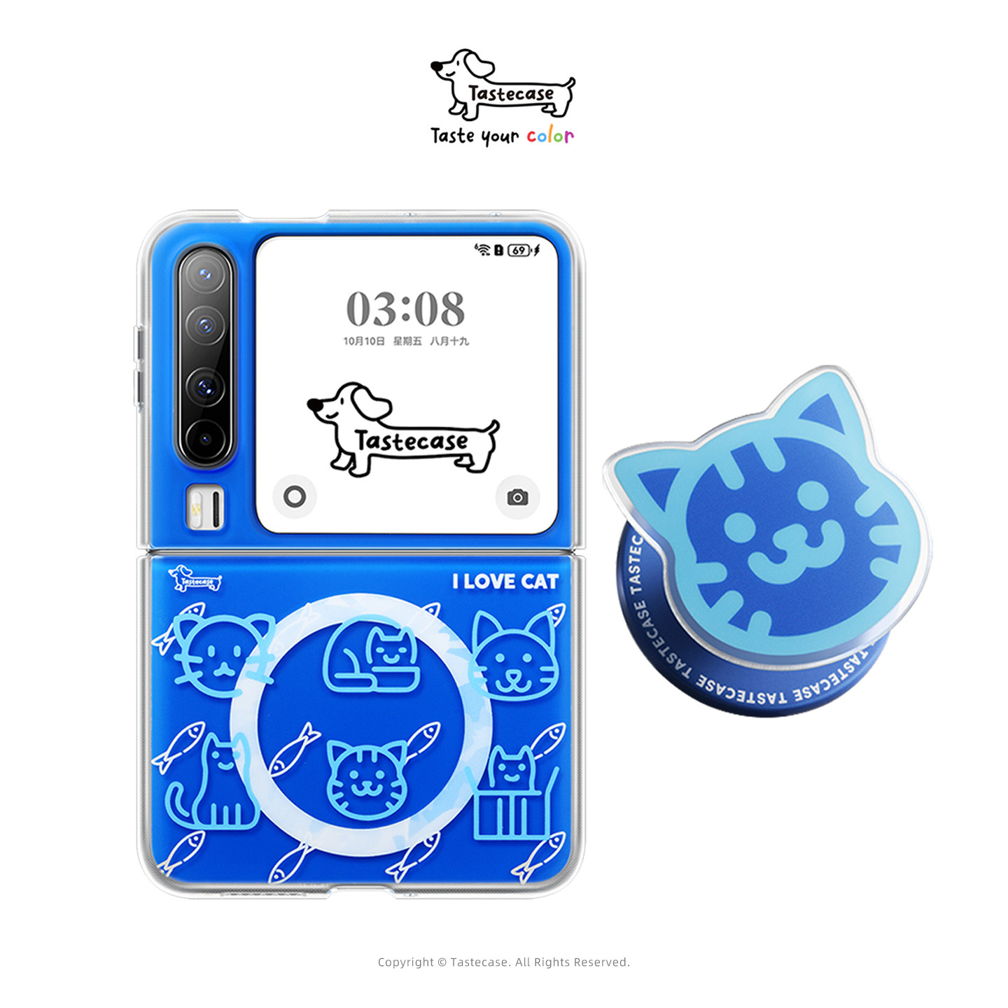 Tastecase I Love Cat蓝色猫咪磁吸手机壳适用于华为Pura X典藏版折叠屏磨砂保护壳新款原创可爱小猫磁吸支架