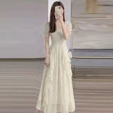 小个子法式初恋温柔风雪纺连衣裙子小众设计收腰显瘦长裙女装夏季，商品下架区，凯文服饰