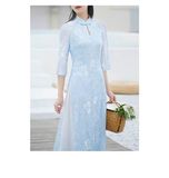 浅蓝色中式连衣裙