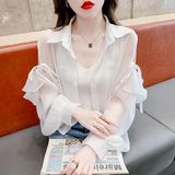 洋气露肩雪纺防晒衣女外穿上衣女夏装短款内搭吊带小背心两件套装，商品下架区，凯文服饰