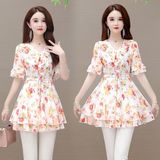 遮肚子衬衫女短袖2025新款夏季宽松版中长款系带雪纺上衣仙气飘飘，商品下架区，凯文服饰