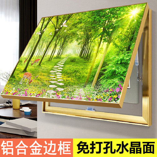 自然风景遮挡电表箱装饰画免打孔配电箱强弱空开森林竹子客厅挂画