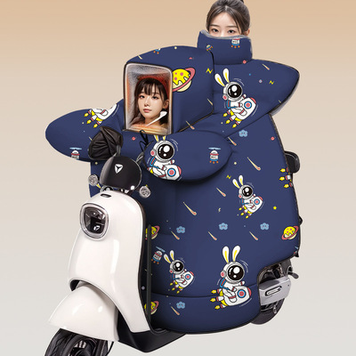 亲子款电动车挡风被冬季小孩加绒加厚防水加大带窗户电瓶车防风