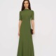 Reformation同款 草绿色泡泡袖 连衣裙一字领收腰显瘦长裙