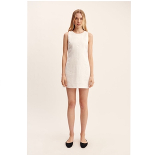 posse奶白色亚麻无袖 背心裙 连衣裙黑色老钱风简约气质圆领修身