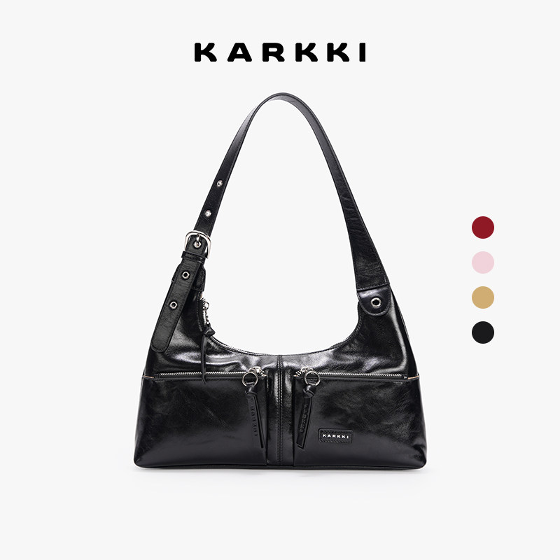KARKKI/个奇多口袋hobo包头层油蜡牛皮大容量通勤单肩腋下包女