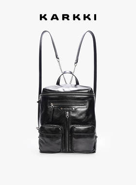 KARKKI/个奇头层牛皮双肩包软皮轻便男女同款大容量通勤旅行包包