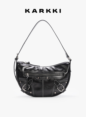 KARKKI/个奇头层牛皮复古机车风牛角马鞍包单肩斜挎腋下包包女