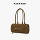 KARKKI 个奇秋冬圆筒包头层绒面牛皮水桶笔筒包复古单肩手提包包