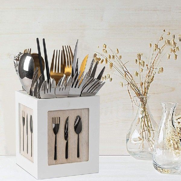 推荐Wooden Utensils Holder Cutlery Kitchen Flatware Cutlery