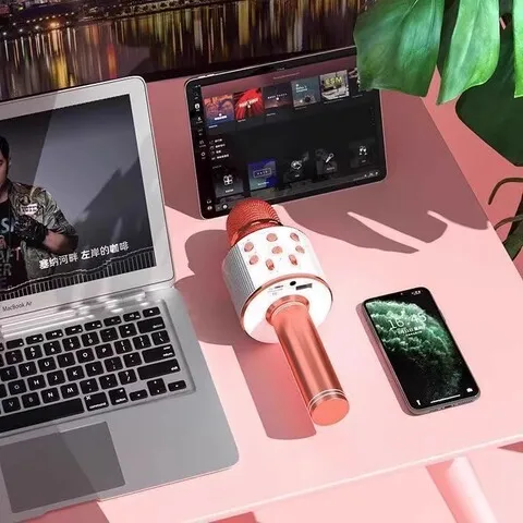 手机麦KTV音响一体家庭用直播无线ws-858儿童全民K歌话筒蓝牙