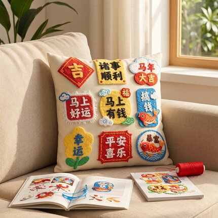 诸事顺利吉祥图案抱枕十字绣满绣自己手工2025新款线绣靠枕自绣