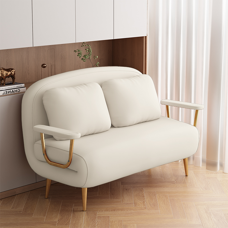 速发云朵沙发床折叠两用单人小客型户厅台奶油风绒布沙发折叠床