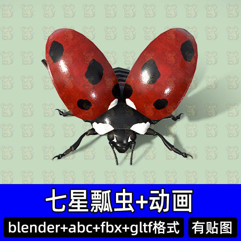 maya blender七星瓢虫昆虫飞行爬行动画模型带骨骼绑定abc fbxc4d