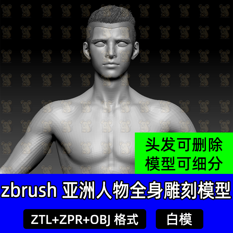 zbrush亚洲人男性头部脸部全身角色人物雕刻3D模型OBJ头像文件c4d
