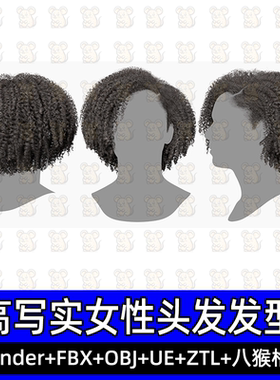 3DScanStore写实毛发女性插片发卡发型卷发3D模型blender fbx UE