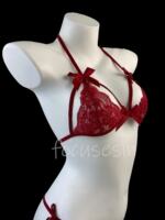 Sexy lace see-through bra set anti-sagging pure desire new bow cutout lacing underwear and underpants seductive thumbnail 7